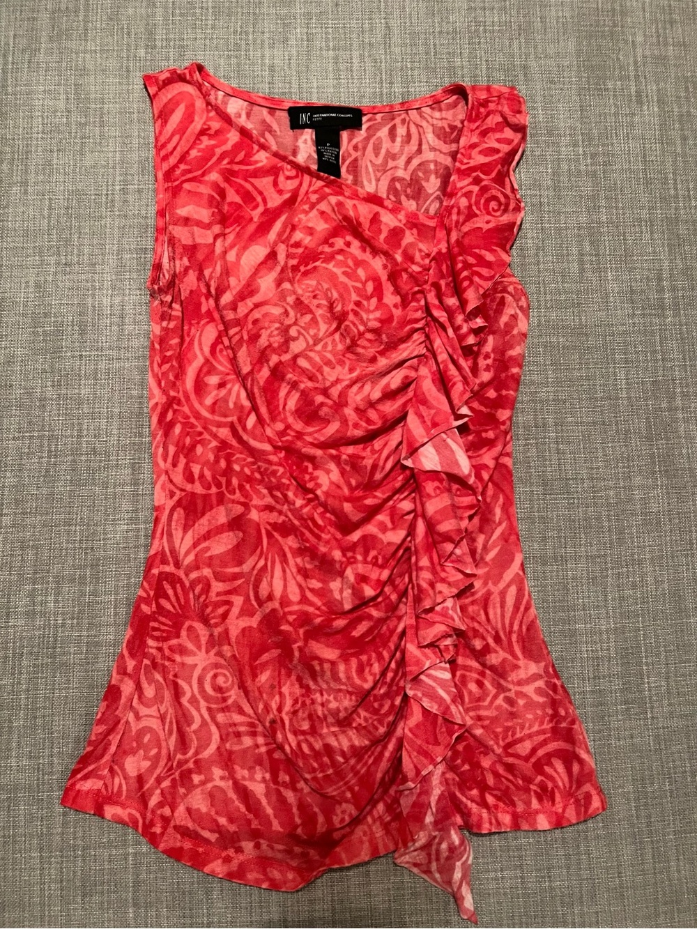 Y2K Petite Small INC International Concepts Deep Pink One-Shoulder Ruffle Top